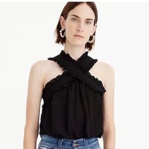 J CREW Cross Neck Black Top Size 2 NWT